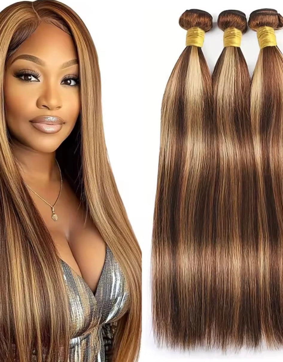 Tissage brésilien grade 15 quatre pièces plus top closur 5 pièces Color 4/27