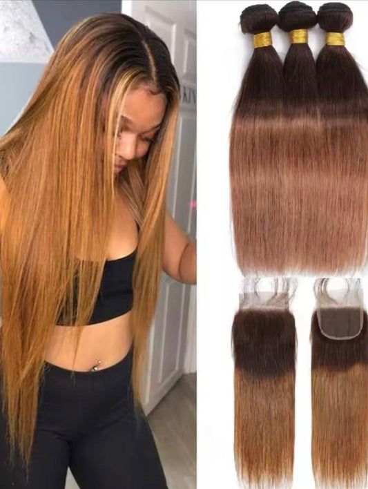 Tissage brésilien grade 15 quatre pièces plus top closur 5 pièces straig 5 pièces Color 1/30